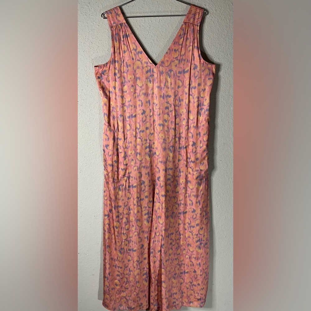 Anthropologie Daily Practice Jumpsuit Leopard Print V-Neck Wide Leg Pink/Yellow - Picture 4 of 10
